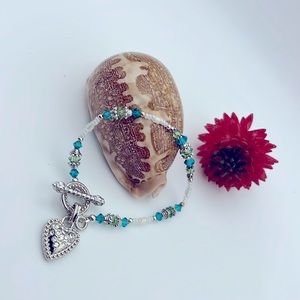 FANCY BALI SILVER SWAROVSKI HEART TOGGLE BRACELET